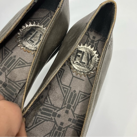 Fly London Bruno metallic leather heels silver bronze black size 39 - Picture 5 of 12